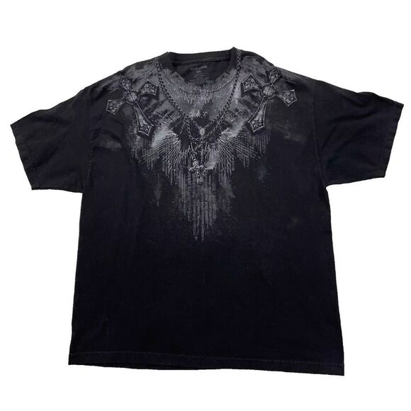 ANCHOR BLUE TShirt Mens 2XL Black Y2k BikerGoth Skull Crest Chain Cross Crew XXL - Picture 1 of 15